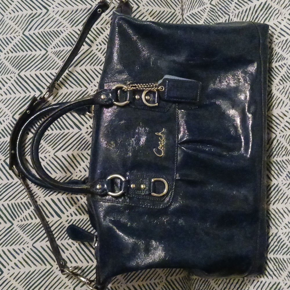 COACH 'Ashley' NAVY Blue Patent Leather Handbag